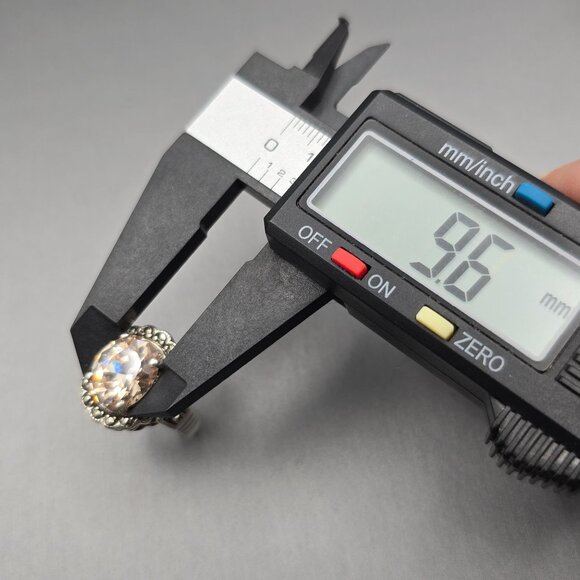 CW Sterling Silver Peach Tourmaline & Marcasite Halo Cathedral Ring Size 7 7.98g - Picture 10 of 13